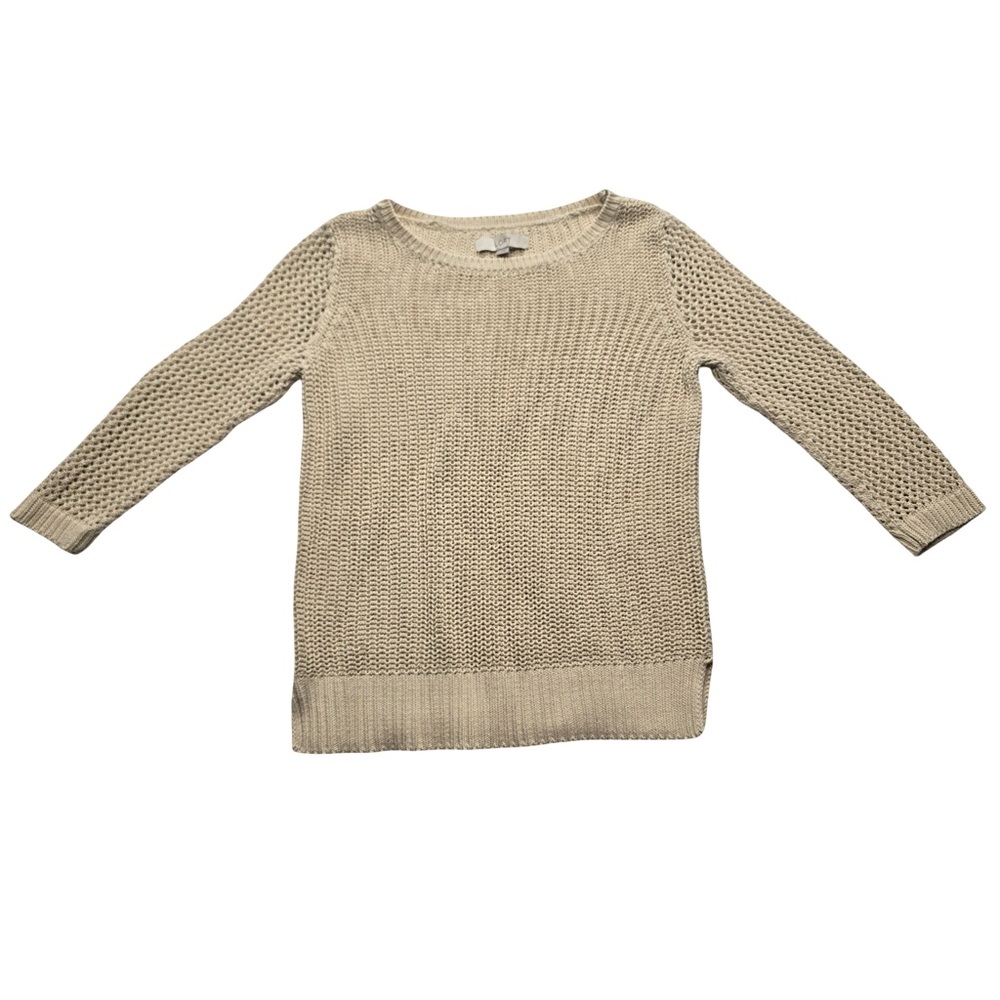 LOFT Cozy Cottagecore Knit Sweater Cream Long Sleeve Women’s M‎